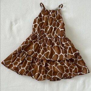 Janie and Jack Giraffe Print Brown and White Halter Tiered Sundress Girls’ 5